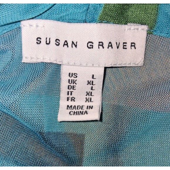 Susan Graver Blue Green Geometric Cardigan & Tank Twin Set Large Women’s Knit - Picture 12 of 12